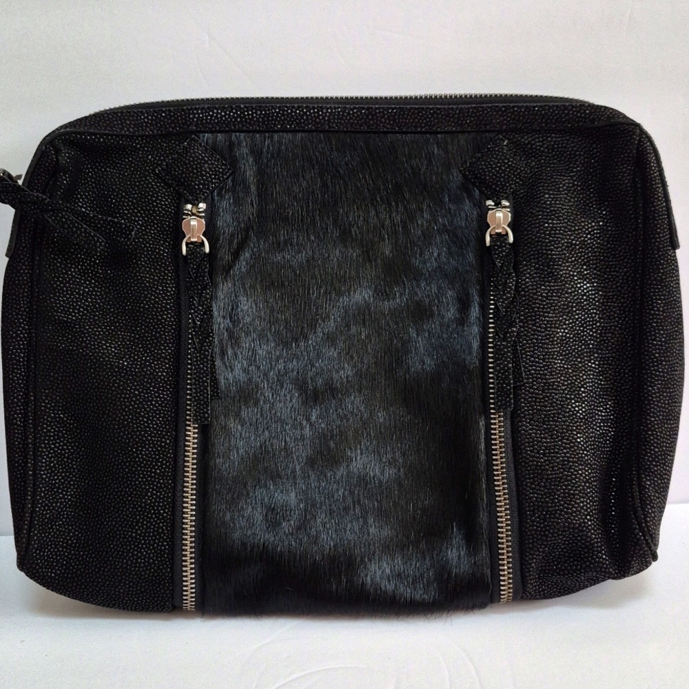 Vintage Reign Leather & Fur Large Clutch Purse